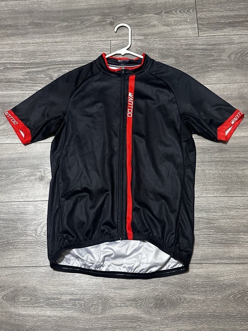 Wantdo Cycling Men Large Black Hi Low Front Back Pockets Short Sleeve 3/4 Zip